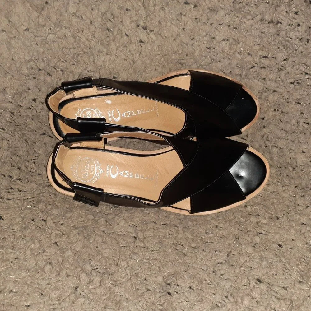JEFFREY CAMPBELL-Columbo-Shiny Black Leather-CrissCross Slingback-S 10-Excellent - Picture 6 of 7